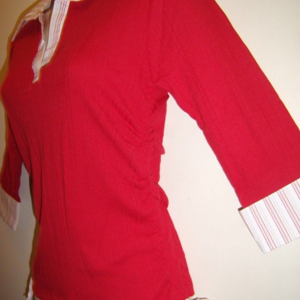 Red White Striped Adjustable Drawstrings Sides Top - image 2